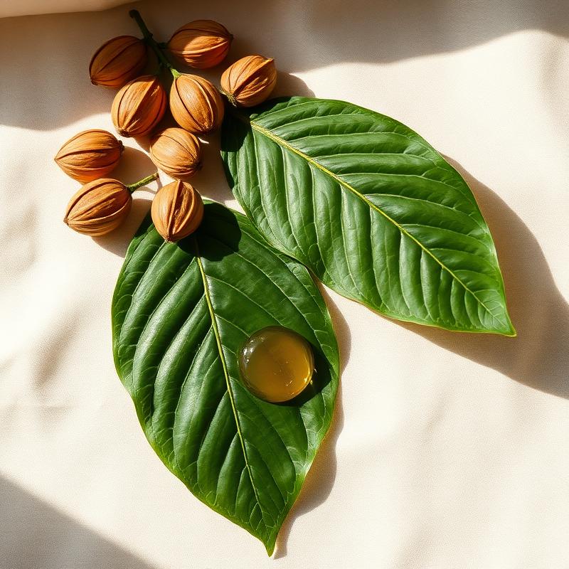 Graines de ricin et feuille verte avec une goutte d'huile